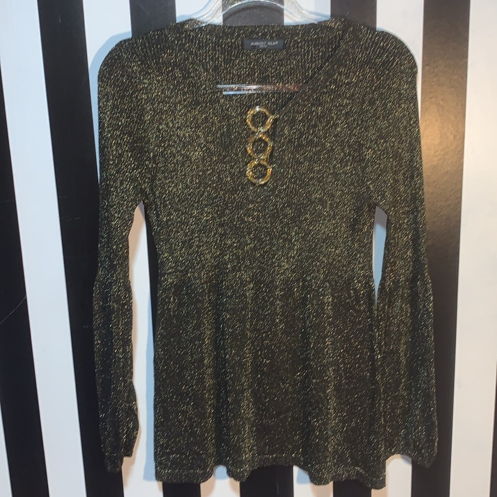 Y2K Gold Glitter Lurex Blouse Rib Knit Sweater Top Blouse Small/Medium Women’s - Picture 15 of 17